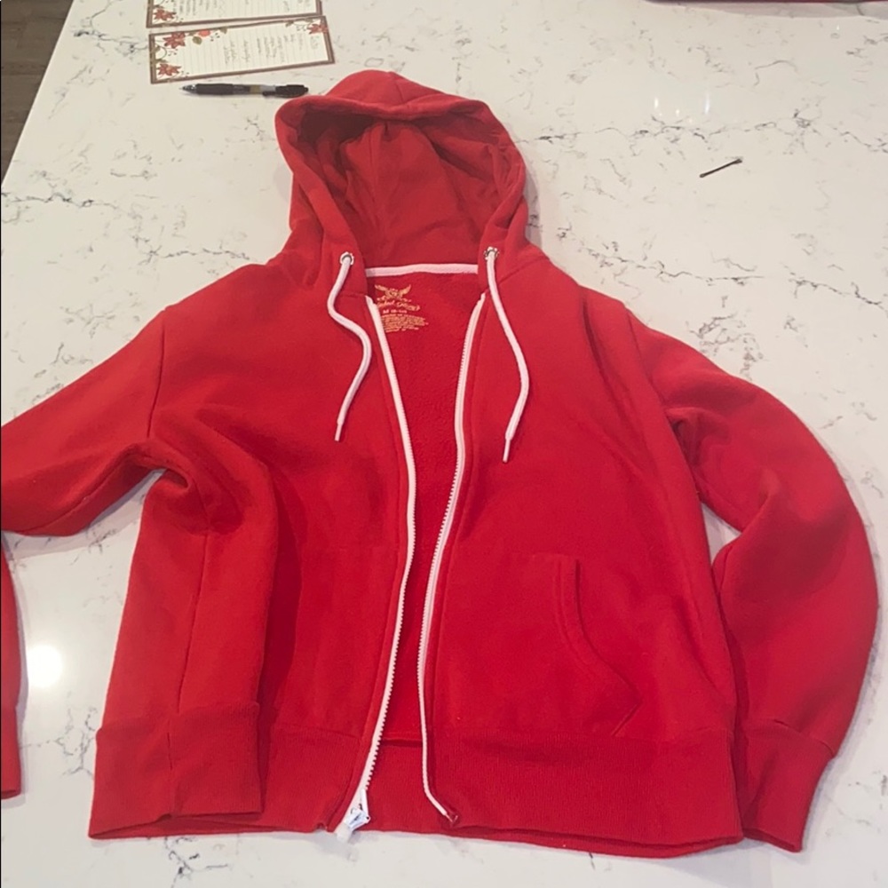 RED ZIP UP HOODIE